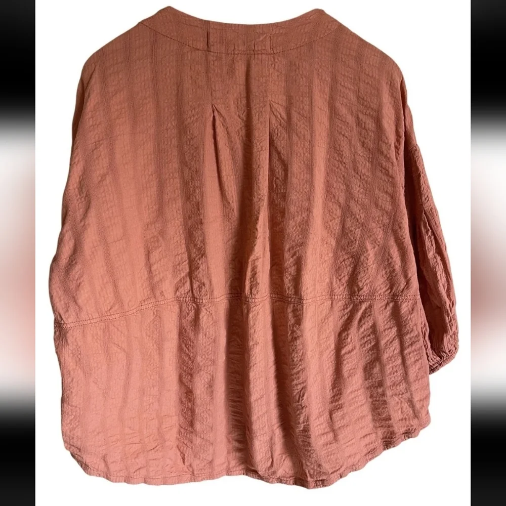 Free People Brown Buttoned Ruched Blouse